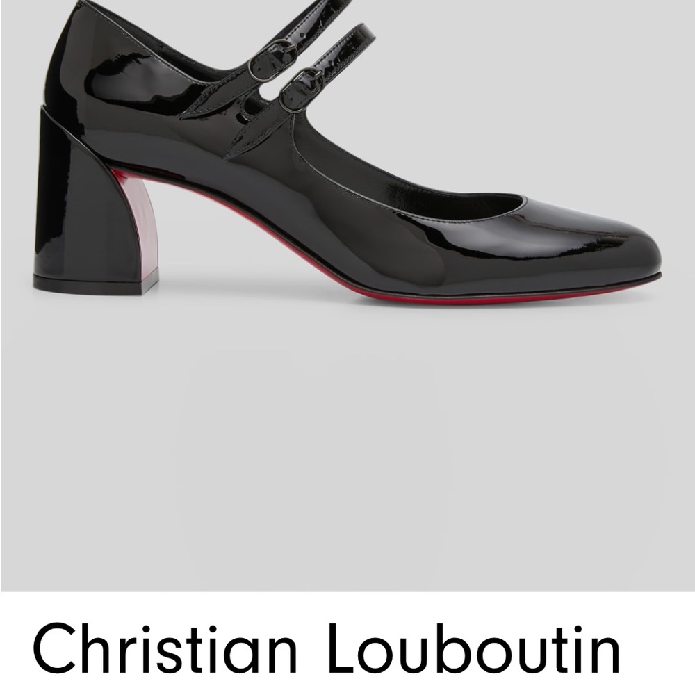 Christian Louboutin Miss Black Jane Patent Leather Red Sole Pumps.  Size 38.5
